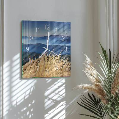 Square wall clock Mountains Grass