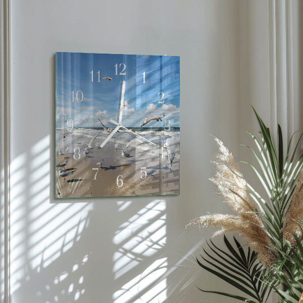 Square wall clock Seagulls on the Beach