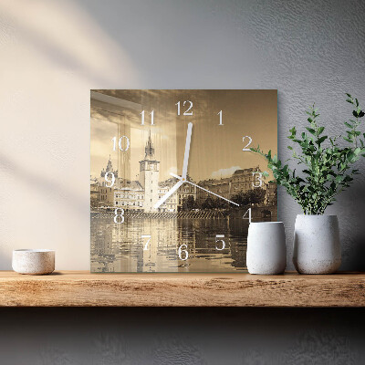 Square wall clock Sepia Castle
