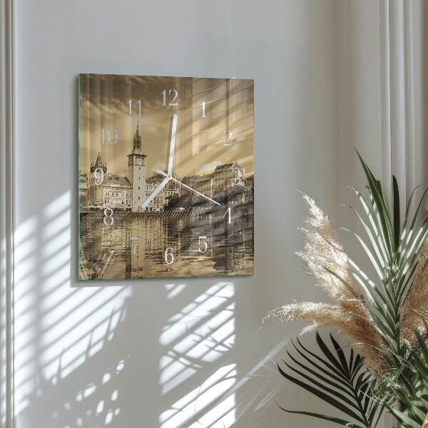 Square wall clock Sepia Castle