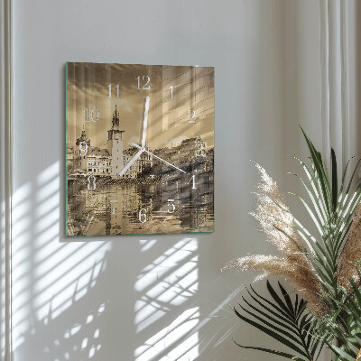 Square wall clock Sepia Castle