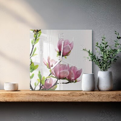 Square wall clock Magnolia Flower