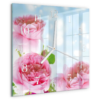 Square wall clock Peonies