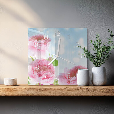 Square wall clock Peonies