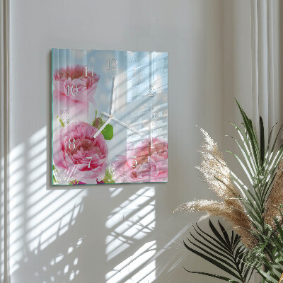 Square wall clock Peonies