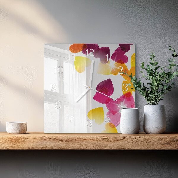 Square wall clock Colorful Hearts