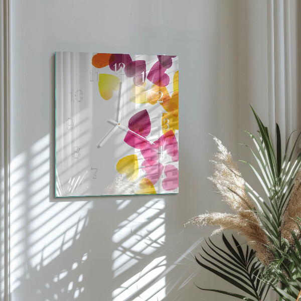 Square wall clock Colorful Hearts