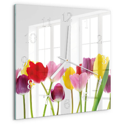 Square wall clock Colorful Tulips