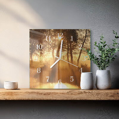 Square wall clock Trees Fog