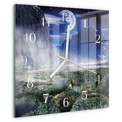Square wall clock Mountains Moon