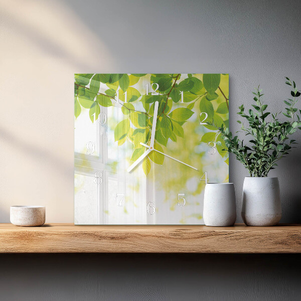 Square wall clock Leaves