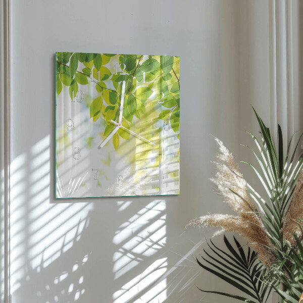 Square wall clock Leaves