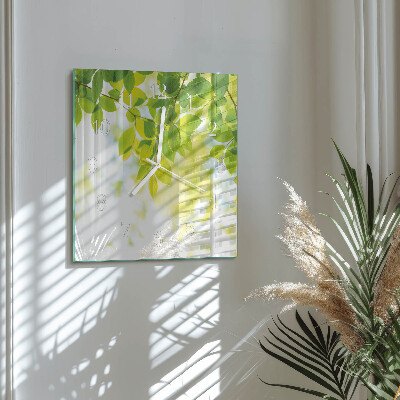 Square wall clock Leaves