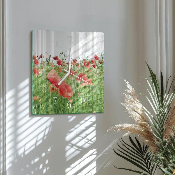 Square wall clock Poppies