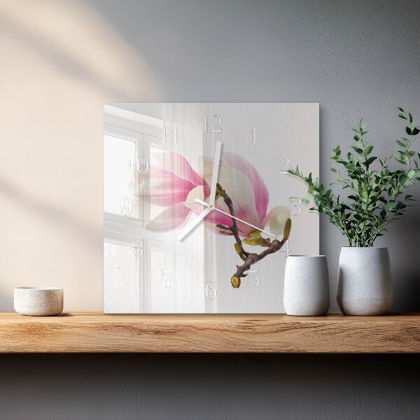 Square wall clock Magnolia Flower