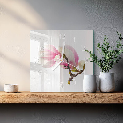 Square wall clock Magnolia Flower