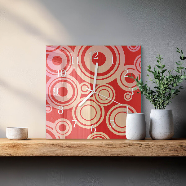 Square wall clock Red Circles