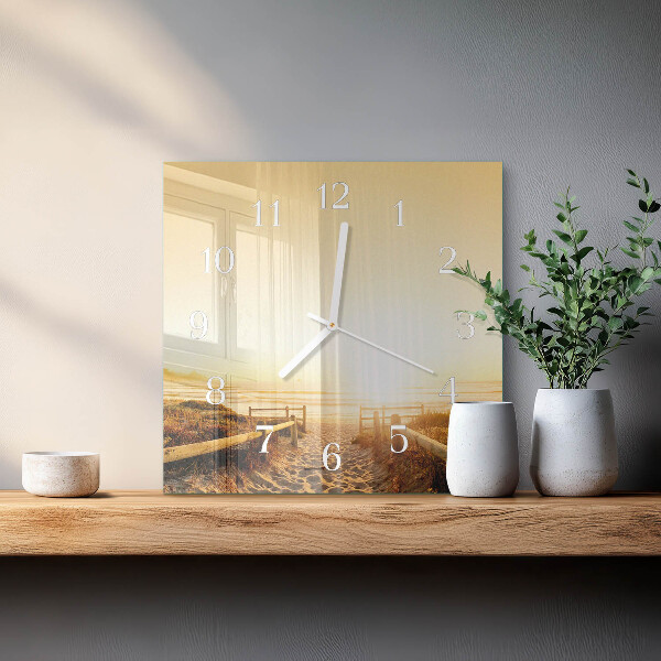 Square wall clock Beach Path