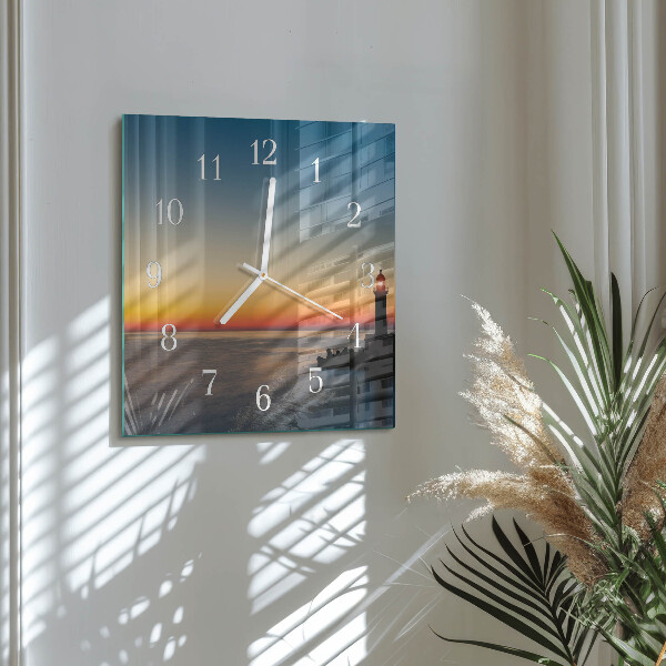 Square wall clock Lighthouse Sea