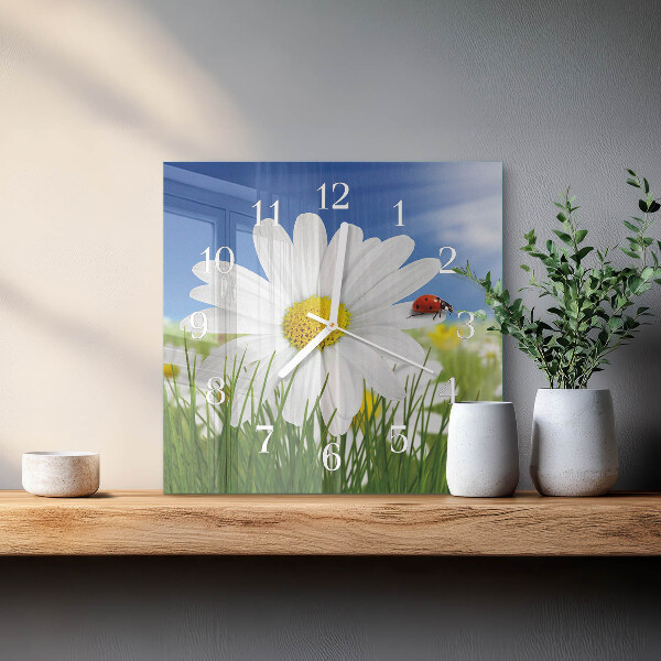 Square wall clock Flower and Ladybug