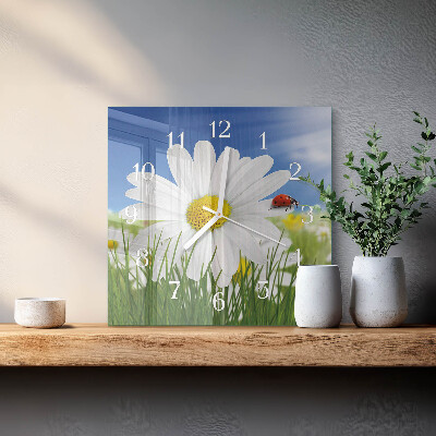 Square wall clock Flower and Ladybug