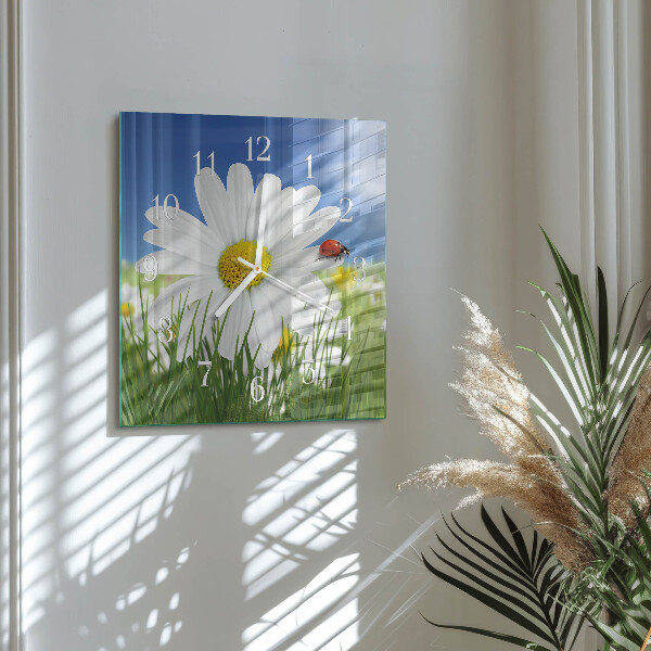 Square wall clock Flower and Ladybug
