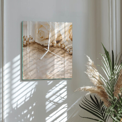 Square wall clock Vintage Sepia Roses