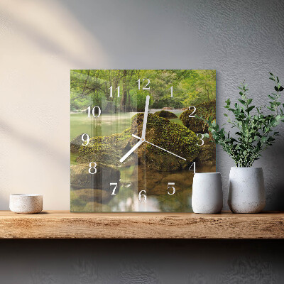 Square wall clock Landscape River