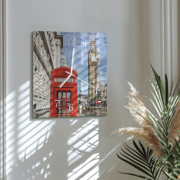 Square wall clock Red Telephone Booth