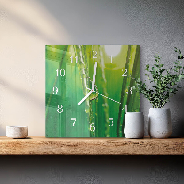 Square wall clock Drops of Grass