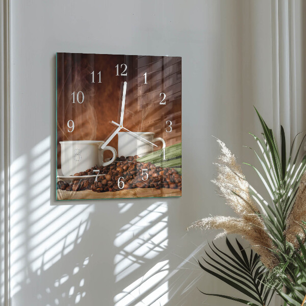 Square wall clock Coffee cups