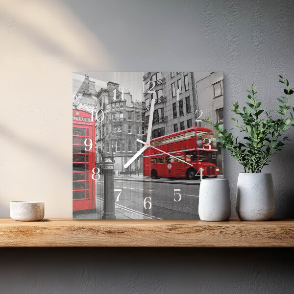 Square wall clock Red Bus