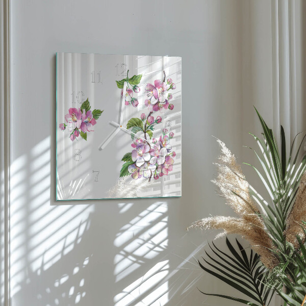 Square wall clock Flowers