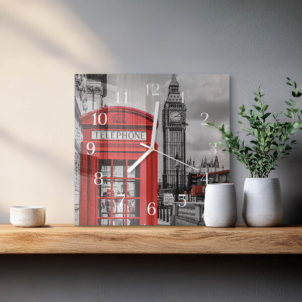 Square wall clock Red Telephone Booth