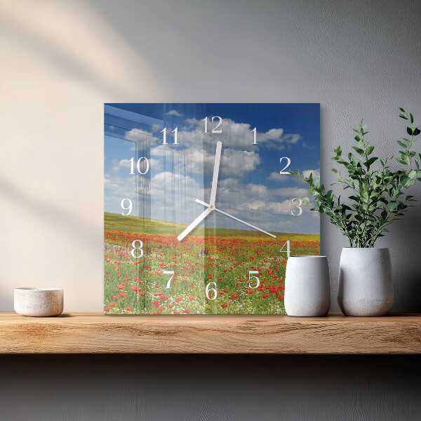 Square wall clock Poppy Field