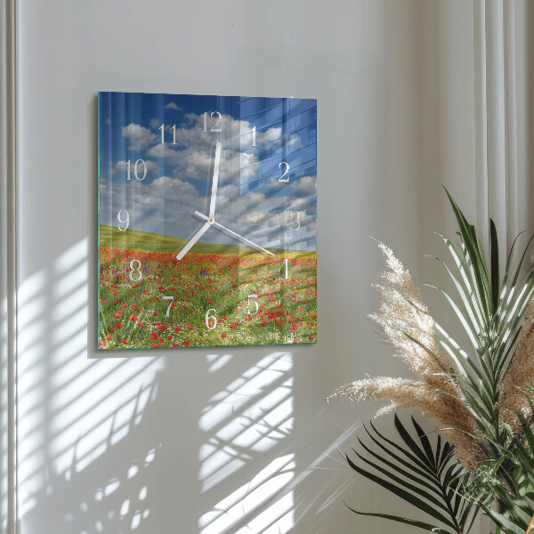 Square wall clock Poppy Field