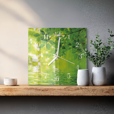 Square wall clock Leaves