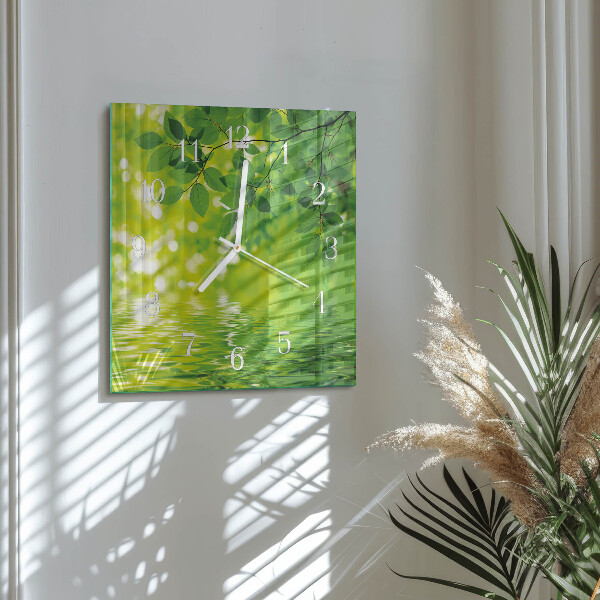 Square wall clock Leaves