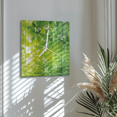 Square wall clock Leaves