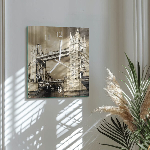Square wall clock London Bridge Sepia