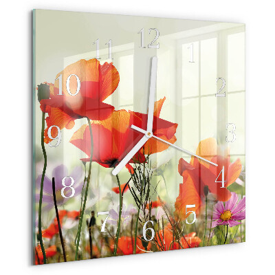 Square wall clock Poppies