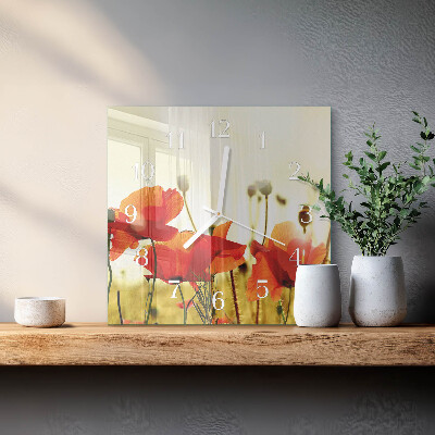 Square wall clock Poppies