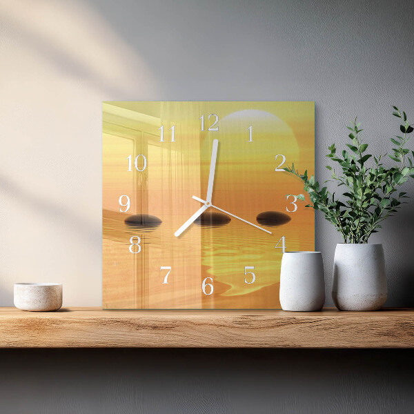 Square wall clock Water Sun