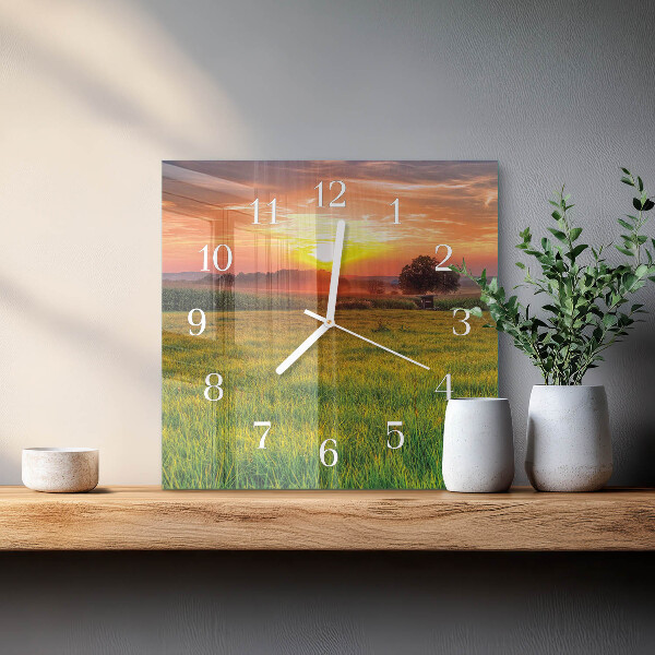 Square wall clock Landscape Meadow
