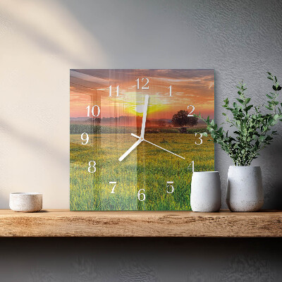 Square wall clock Landscape Meadow