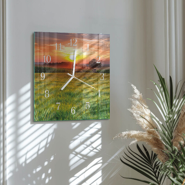 Square wall clock Landscape Meadow