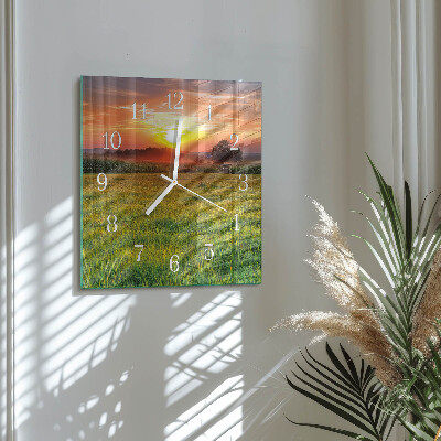 Square wall clock Landscape Meadow