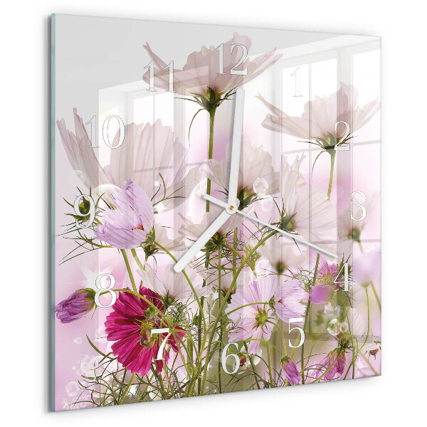 Square wall clock Cosmos Flowers