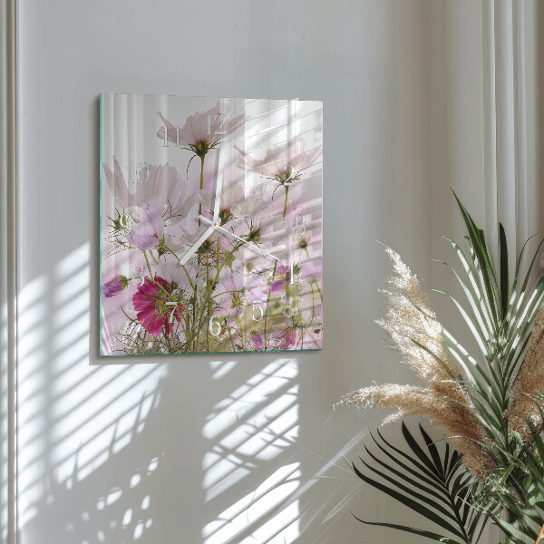 Square wall clock Cosmos Flowers