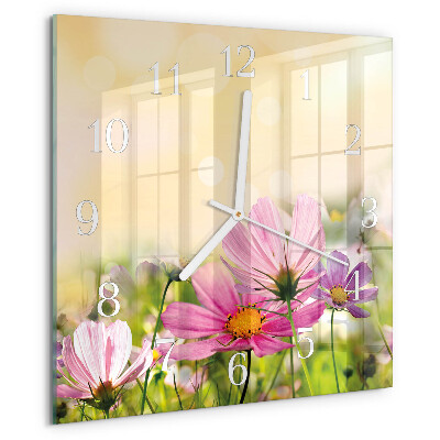 Square wall clock Cosmos Flowers